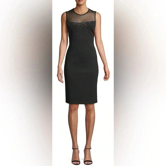 Calvin Klein Sleeveless Sheath with Illusion Neckline Sleeveless Dress Size 6 - Picture 3 of 7